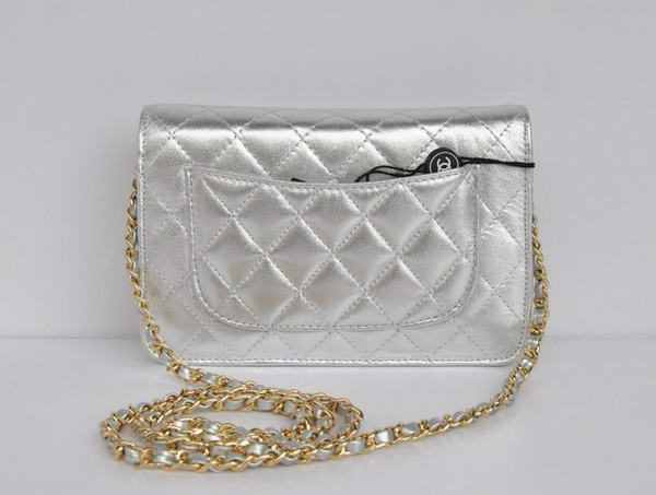 New Color  Chanel A33814 Silver Sheepskin Leather Flap Bag Gold