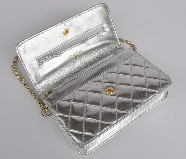 New Color  Chanel A33814 Silver Sheepskin Leather Flap Bag Gold