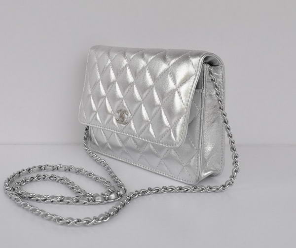 New Color  Chanel A33814 Silver Sheepskin Leather Flap Bag Silver