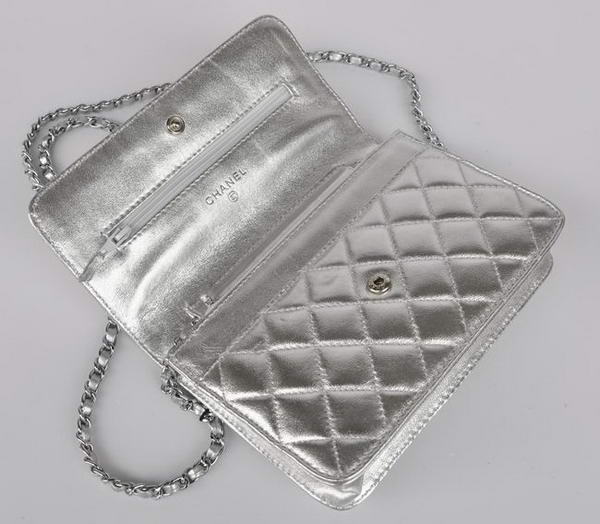 New Color  Chanel A33814 Silver Sheepskin Leather Flap Bag Silver