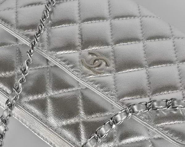 New Color  Chanel A33814 Silver Sheepskin Leather Flap Bag Silver