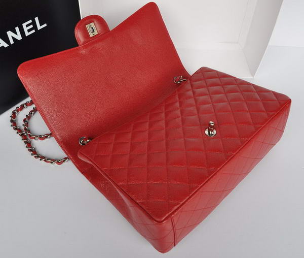 Top Quality Chanel Classic A36070 Red Original Grain Leather Large Flap Bag Silver