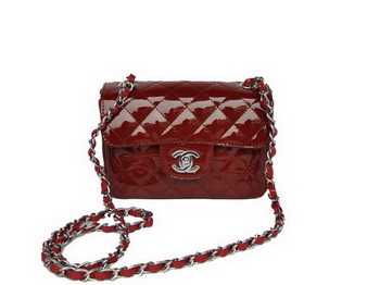 buy Cheap Chanel Classic mini Flap Bag 1115 Bordeaux Patent Silver Hardware