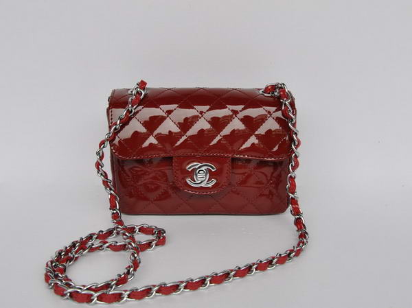 buy Cheap Chanel Classic mini Flap Bag 1115 Bordeaux Patent Silver Hardware