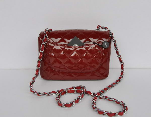 buy Cheap Chanel Classic mini Flap Bag 1115 Bordeaux Patent Silver Hardware