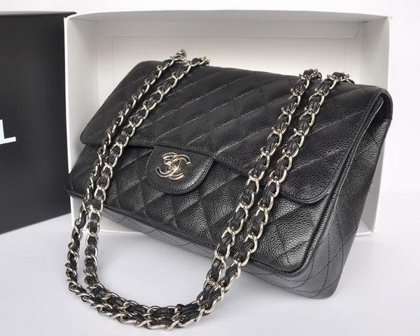 Fashion Chanel Original Caviar Leather Classic Flap Bag A28600 Black Silver