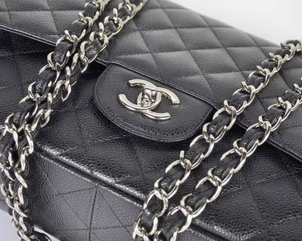 Fashion Chanel Original Caviar Leather Classic Flap Bag A28600 Black Silver