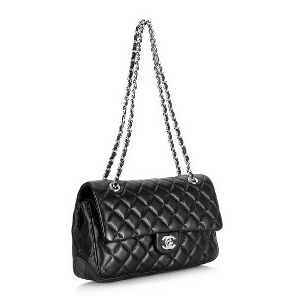 Chanel 2.55 Classic Series Flap Bag 1112 Black Leather Silver Hardware