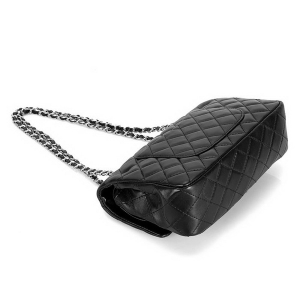 Chanel 2.55 Classic Series Flap Bag 1112 Black Leather Silver Hardware