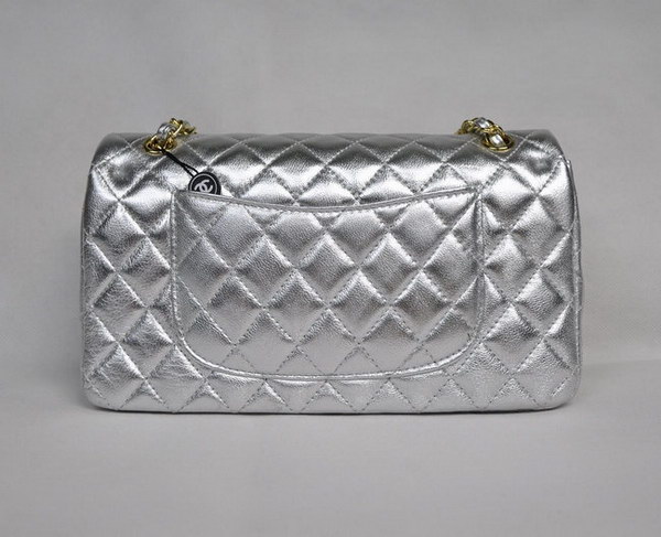 Chanel Classic Flap Bag 1112 Light Silver Leather Golden Hardware