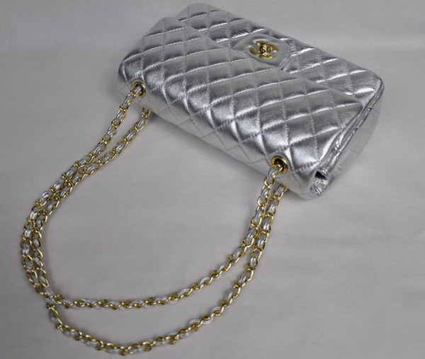 Chanel Classic Flap Bag 1112 Light Silver Leather Golden Hardware