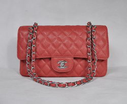 Chanel 2.55 Quilted Flap Bag 1112 Red with Silver Hardware