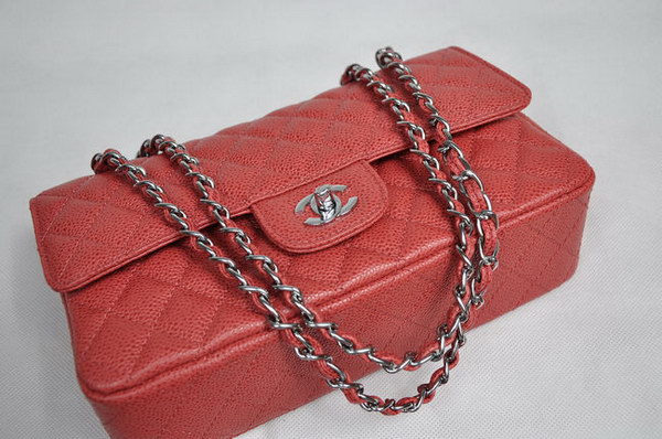 Chanel 2.55 Quilted Flap Bag 1112 Red with Silver Hardware