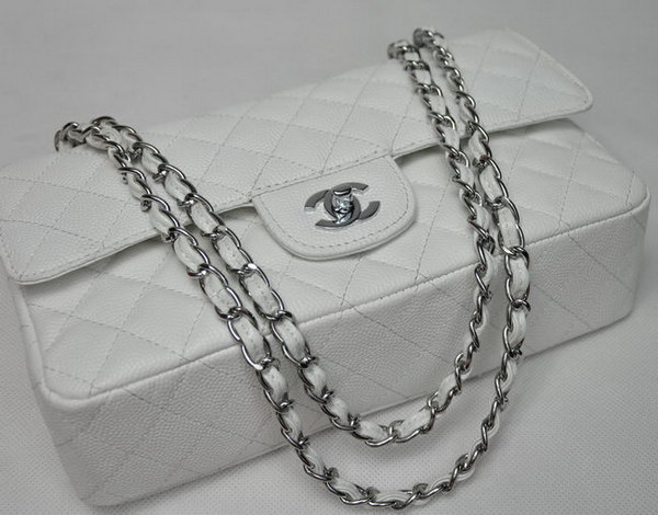 Chanel 2.55 Quilted Flap Bag 1112 White with Silver Hardware