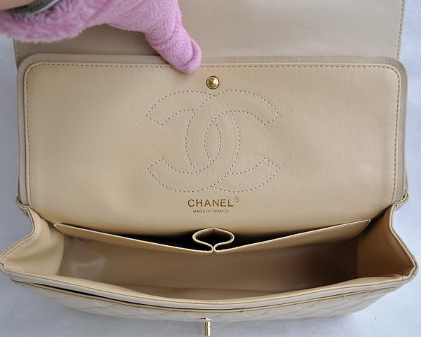 Chanel Classic 2.55 Series Apricot Lambskin Golden Chain Quilted Flap Bag 1113