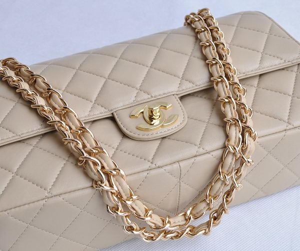 Chanel Classic 2.55 Series Apricot Lambskin Golden Chain Quilted Flap Bag 1113