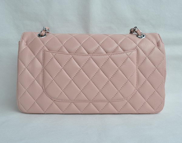 Chanel Classic 2.55 Series Pink Lambskin Silver Chain Quilted Flap Bag 1113