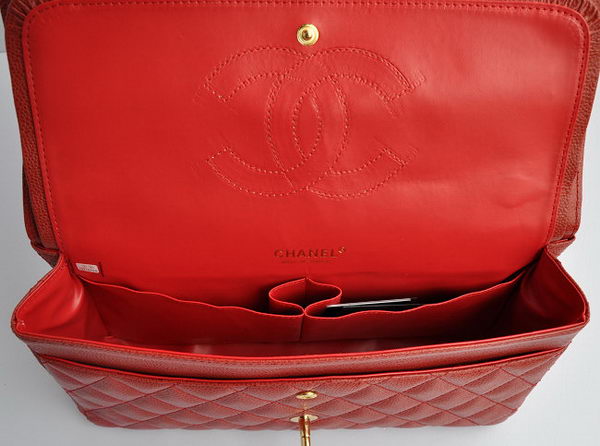 Chanel Classic 2.55 Series Red Caviar Golden Chain Quilted Flap Bag 1113