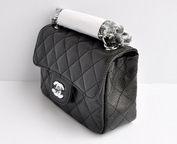 Chanel Classic Black Caviar Silver Chain Quilted Flap Bag