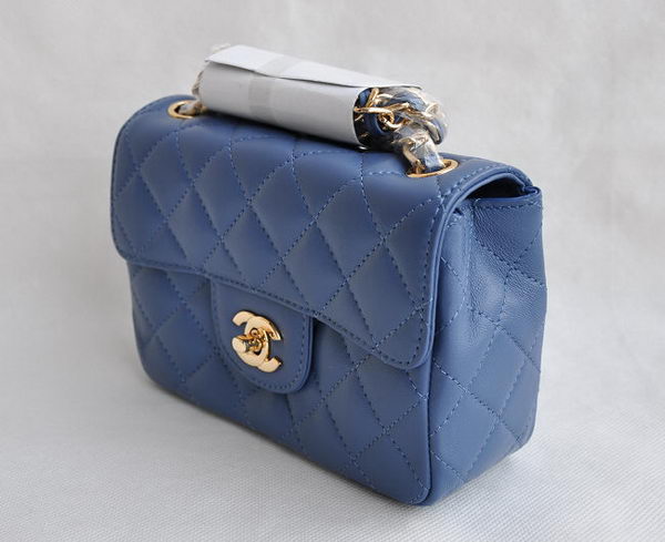 Chanel Classic Blue Lambskin Golden Chain Quilted Flap Bag 1115