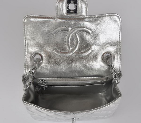 Chanel Classic Light Silver Lambskin Silver Chain Quilted Flap Bag 1115