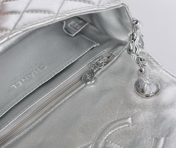 Chanel Classic Light Silver Lambskin Silver Chain Quilted Flap Bag 1115