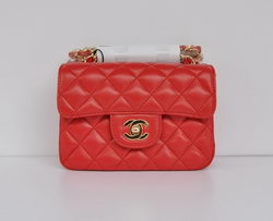 Chanel Classic Red Lambskin Golden Chain Quilted Flap Bag 1115