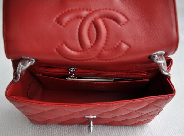 Chanel Classic Red Lambskin Silver Chain Quilted Flap Bag 1115