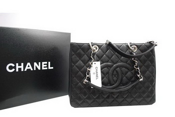 Chanel GST Caviar Leather Coco Bag A36092 Black Silver