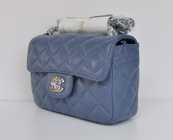 Cheap Chanel Classic mini Flap Bag 1115 Blue Sheepskin Silver Hardware