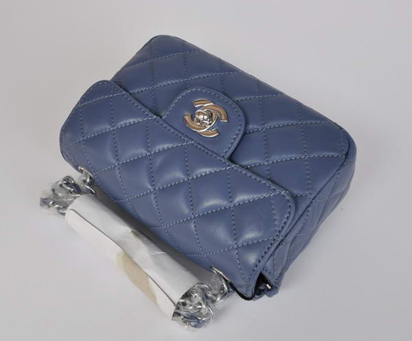 Cheap Chanel Classic mini Flap Bag 1115 Blue Sheepskin Silver Hardware