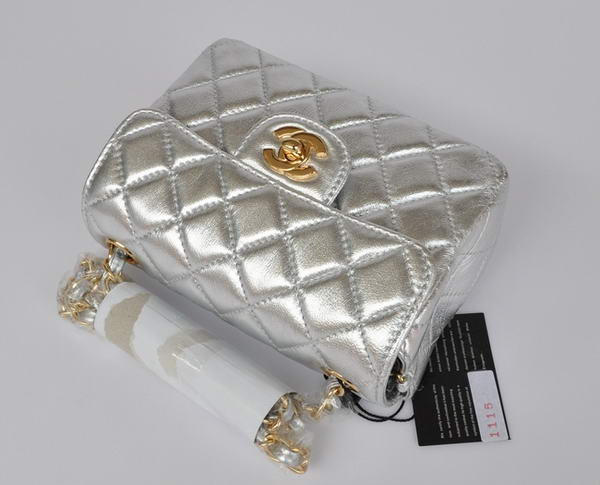 Cheap Chanel Classic mini Flap Bag 1115 Light Silver Sheepskin Golden Hardware