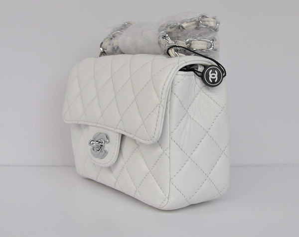 Cheap Chanel Classic mini Flap Bag 1115 White Sheepskin Silver Hardware