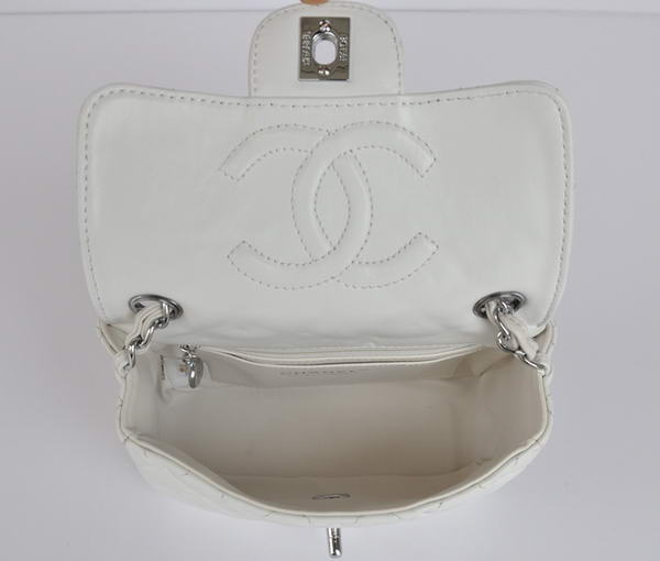 Cheap Chanel Classic mini Flap Bag 1115 White Sheepskin Silver Hardware