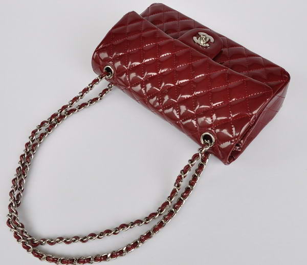 Cheap Chanel 2.55 Series Flap Bag 1112 Maroon Patent Leather Silver Hardware