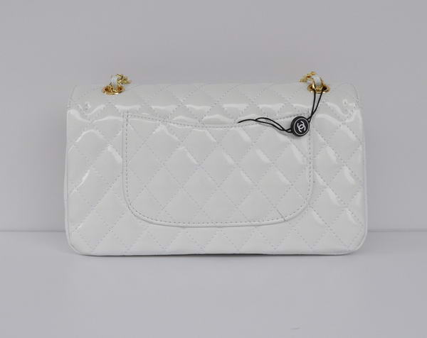 Cheap Chanel 2.55 Series Flap Bag 1112 White Patent Leather Golden Hardware