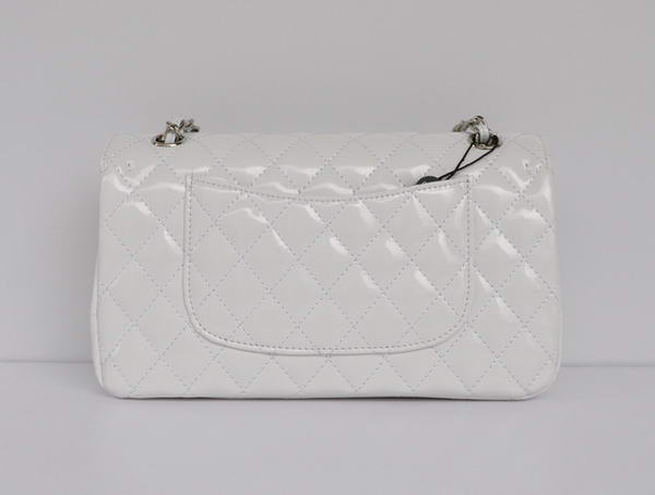 Cheap Chanel 2.55 Series Flap Bag 1112 White Patent Leather Silver Hardware