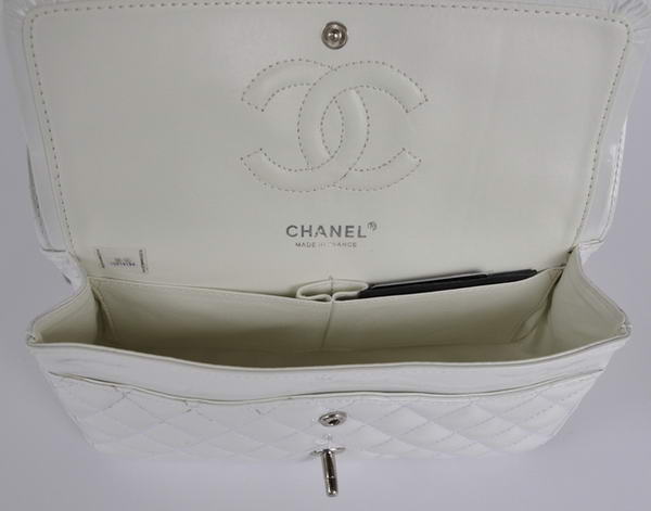 Cheap Chanel 2.55 Series Flap Bag 1112 White Patent Leather Silver Hardware