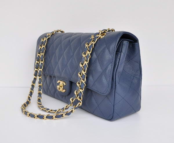 Cheap Chanel 2.55 Series Flap Bag 1113 Blue Leather Golden Hardware