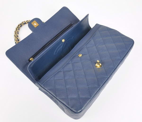 Cheap Chanel 2.55 Series Flap Bag 1113 Blue Leather Golden Hardware