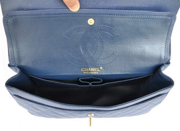 Cheap Chanel 2.55 Series Flap Bag 1113 Blue Leather Golden Hardware