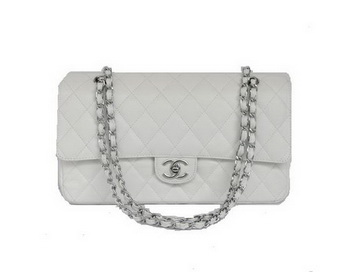 Cheap Chanel 2.55 Series Flap Bag 1113 White Leather Silver Hardware