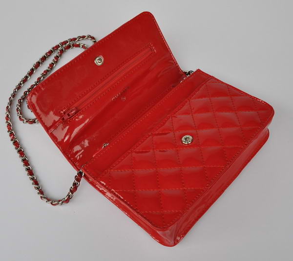 Cheap Chanel Mini Flap Bag A33814 Red Patent Silver