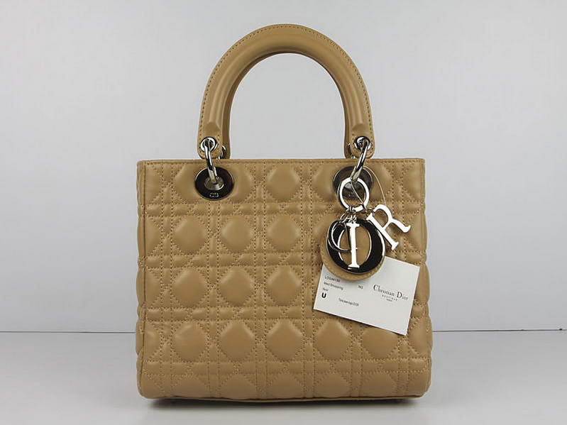 Christian Dior Lambskin Bags Lady Dior Bag CAL44550 Beige Silver