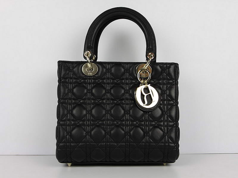 Christian Dior Lambskin Bags Lady Dior Bag CAL44550 Black Golden