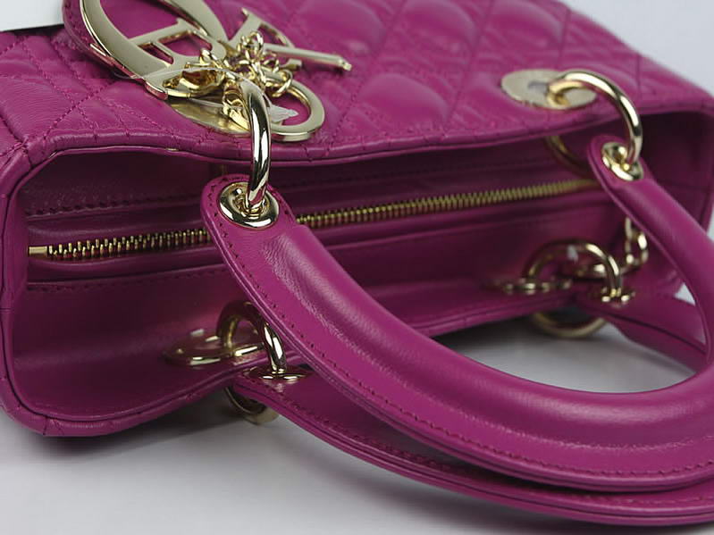 Christian Dior Lambskin Bags Lady Dior Bag CAL44550 Purple Golden