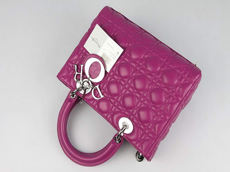 Christian Dior Lambskin Bags Lady Dior Bag CAL44550 Purple Silver