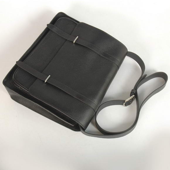 Hermes Steve 35CM Messenger Bag Clemence Leather Black