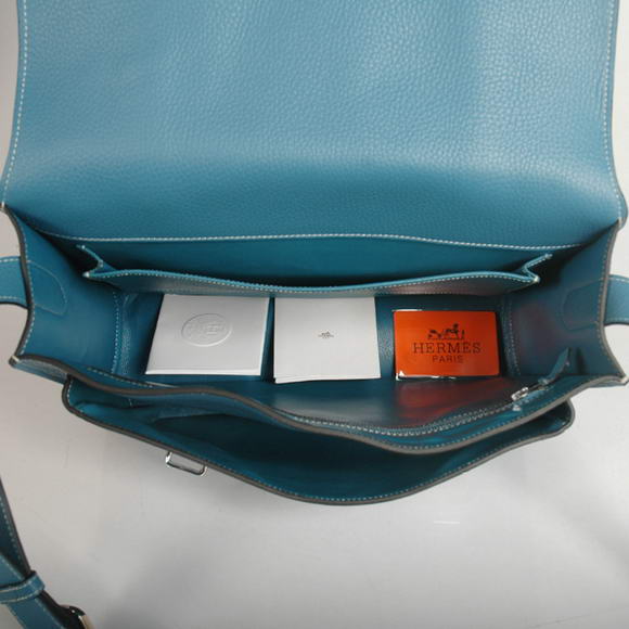 Hermes Steve 35CM Messenger Bag Clemence Leather Blue