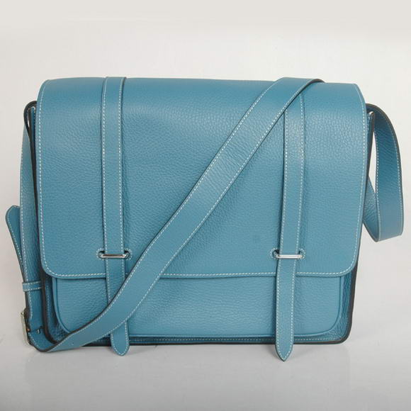 Hermes Steve 35CM Messenger Bag Clemence Leather Blue